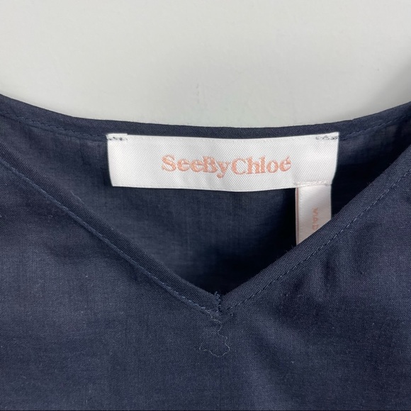 See By Chloe Cropped Spaghetti Strap Minimalist Basic Cami Tank Top Navy Blue - Picture 2 of 7